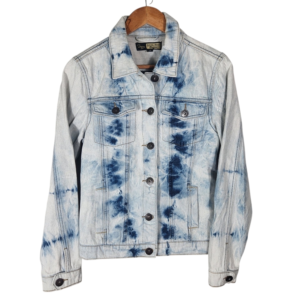 Suzanne Betro Denim Tie Dye Long Sleeve Jacket Size Medium Acid Wash